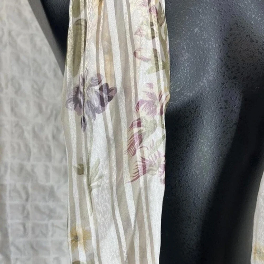 Liz Claiborne Women Floral Striped Oblong Scarf Cream Gold Purple Sheer Metallic